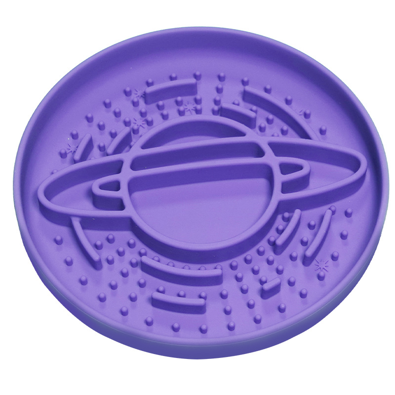 V888-ELOSUNG27692-202505151617-00 Purple Silicone Planet Slow Feeder Dog Bowl - 2-in-1 Anti-Choke Lick Mat for Healthy Eating & Fun - Image 1