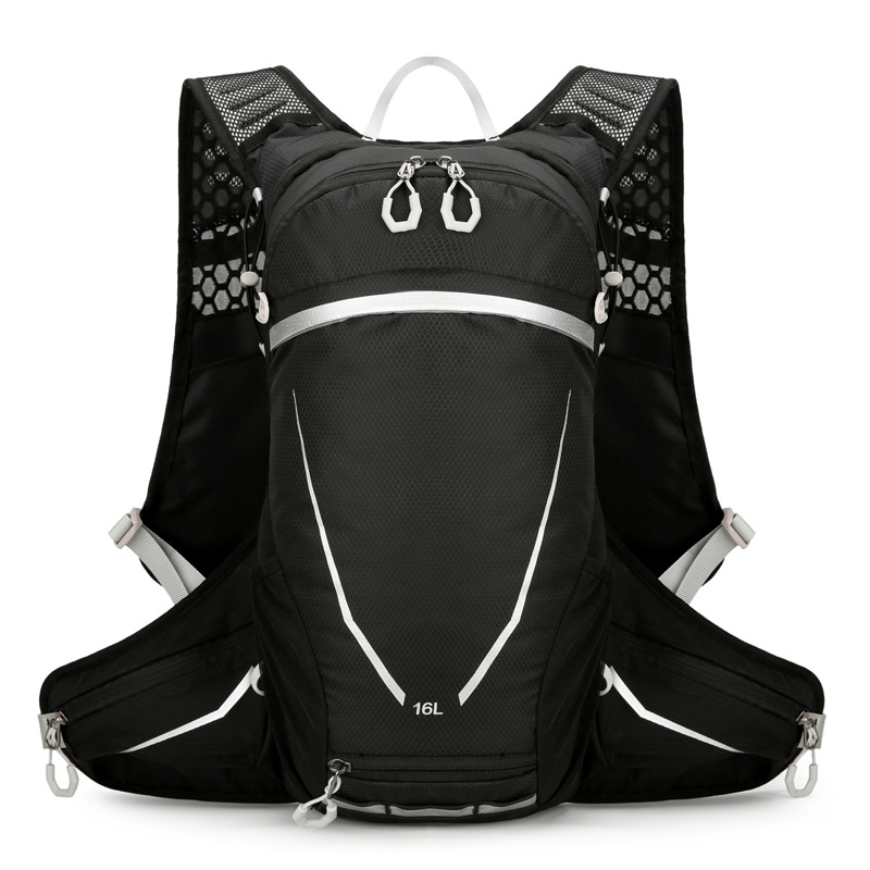 Black Lightweight 16L Outdoor Cycling & Hiking Backpack - Water-Repellent Nylon Daypack with Reflective Strips