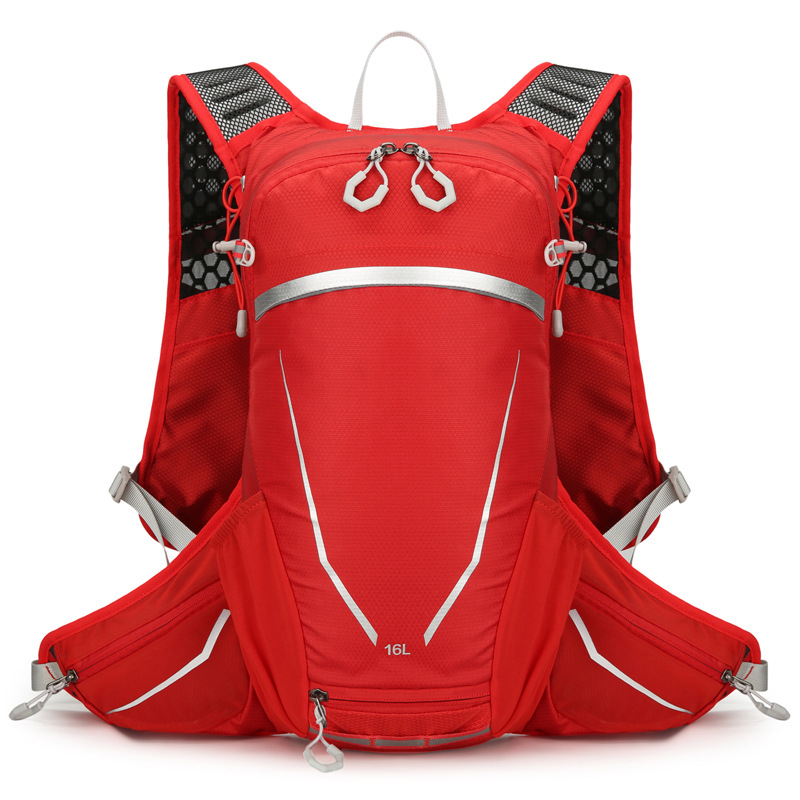 Red Lightweight 16L Outdoor Cycling & Hiking Backpack - Water-Repellent Nylon Daypack with Reflective Strips