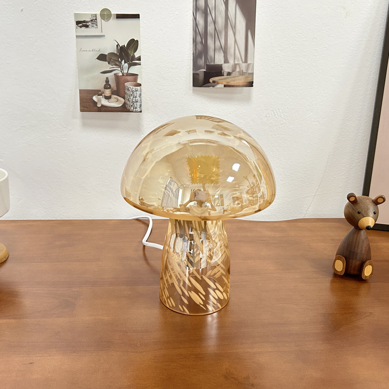 V888-ELOSUNG27753-202505191336-00 Yellow Charming Retro Glass Mushroom Table Lamp - Vintage Nordic Style Bedside Light - Image 1