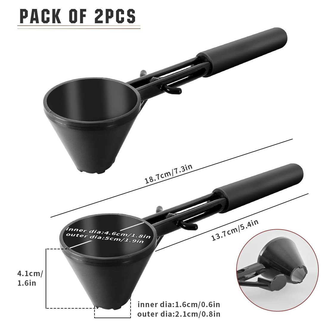 V888-ELOSUNG27765-202505191235-00 Black 2-Pack No-Spill Sliding Scoop & Funnel - Mess-Free for Protein Powder, Coffee, Formula - Image 1