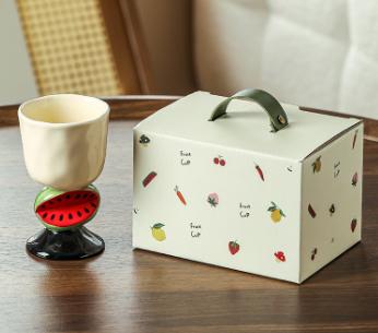 V888-ELOSUNG27817-202505191312-00 Red Whimsical Watermelon Stem Ceramic Goblet - 150ml Hand-Painted Watermelon Design, Unique Coffee & Drinkware Gift with Box - Image 1