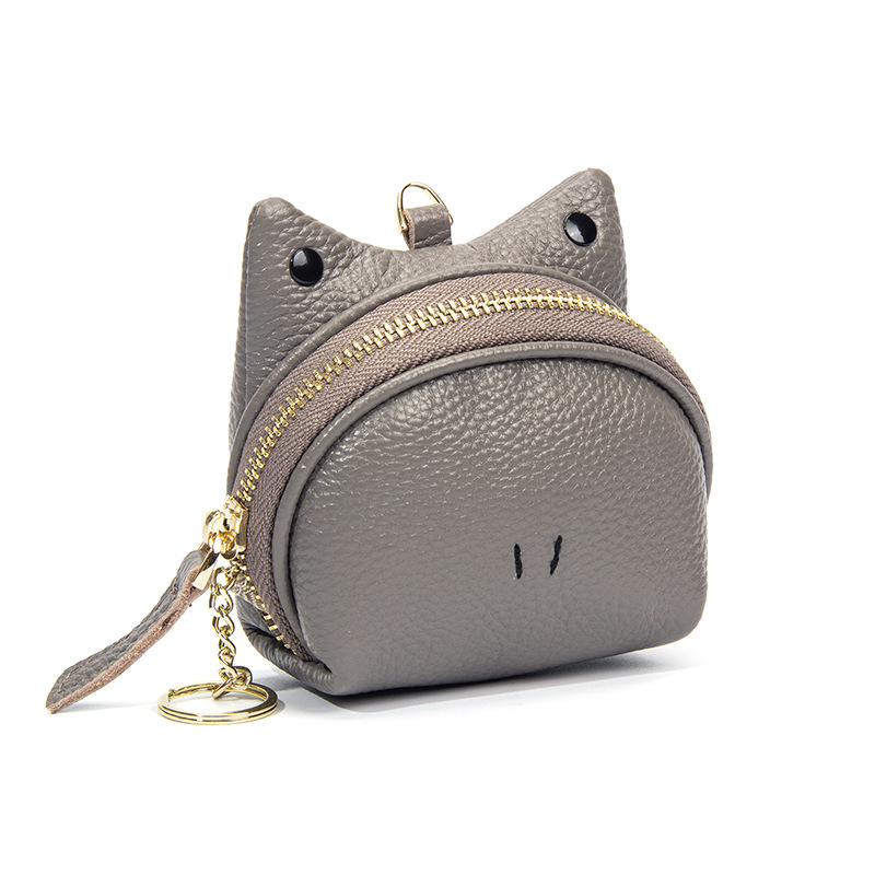 V888-ELOSUNG27827-202505191327-00 Grey Leather Frog Design Coin Purse - Cute Cartoon Mini Wallet Pouch for Keys & Coins with Keyring - Image 1