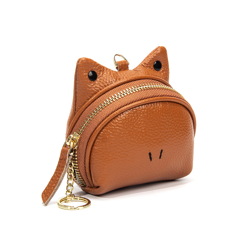 V888-ELOSUNG27830-202505191327-00 Khaki Leather Frog Design Coin Purse - Cute Cartoon Mini Wallet Pouch for Keys & Coins with Keyring - Image 1