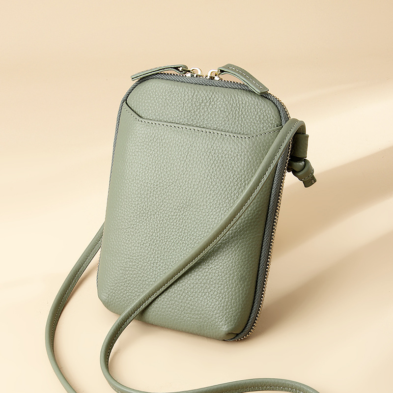 V888-ELOSUNG27836-202505191332-00 Light Green Premium Leather Mini Crossbody Phone Bag - Stylish Multi-Pocket Organizer for Women - Image 1