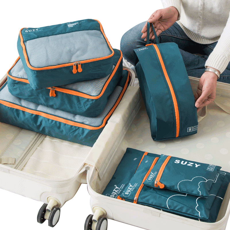 V888-ELOSUNG27851-202505231325-00 Dark Green 7-Piece Travel Packing Cubes & Organizer Set - Lightweight Luggage Storage Bags for Clothes, Shoes & Toiletries - Image 1