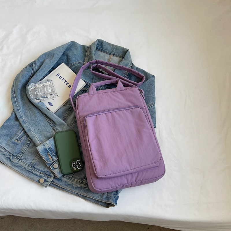 V888-ELOSUNG27917-202505231227-00 Purple Lightweight Nylon Vertical Crossbody Tote Bag - Casual Shoulder Bag with Adjustable Strap & Pockets - Image 1