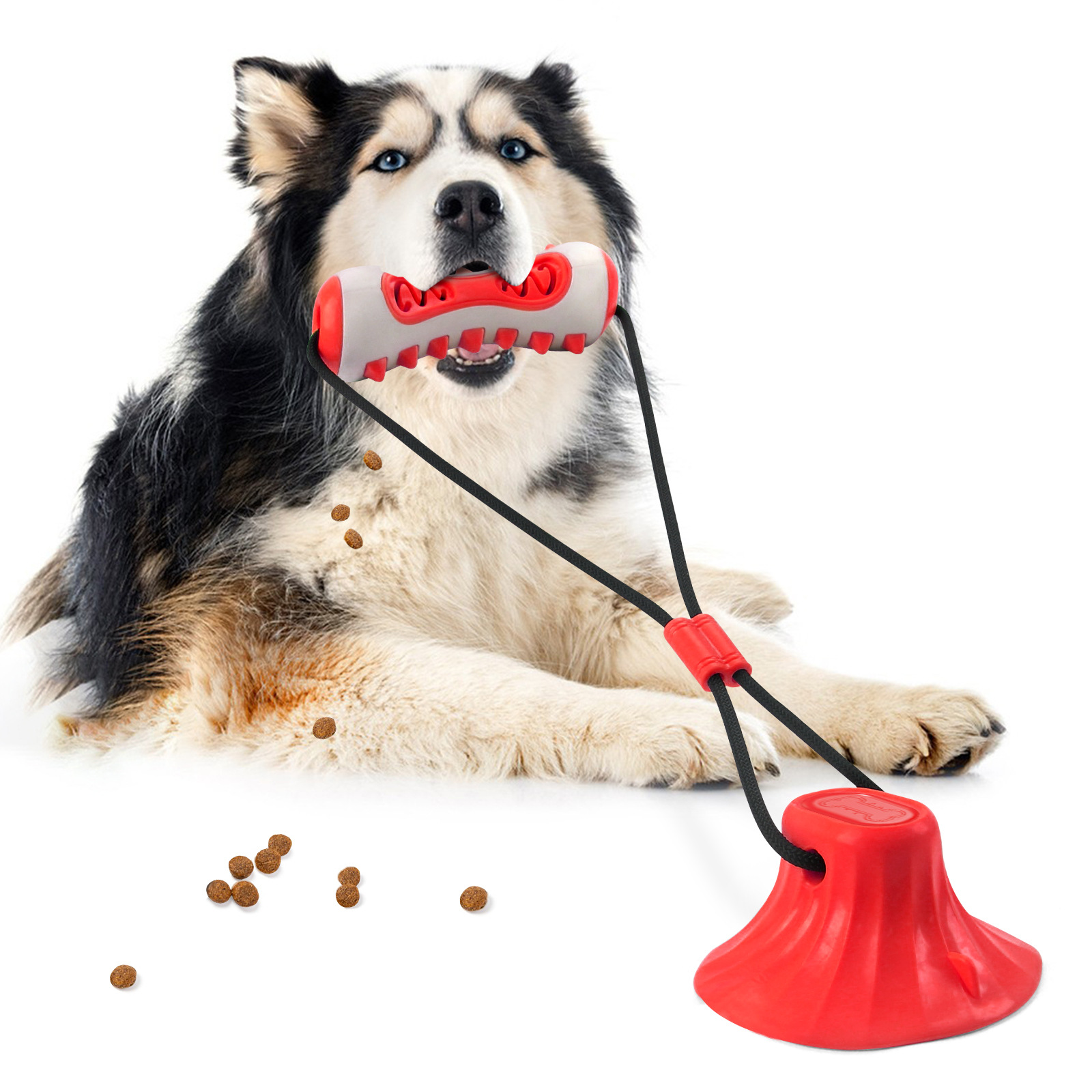 V888-ELOSUNG27946-202505231315-00 Red Interactive Dog Suction Cup Tug Toy - Durable TPR Chew & Treat Dispenser for Teeth Cleaning & Solo Play - Image 1