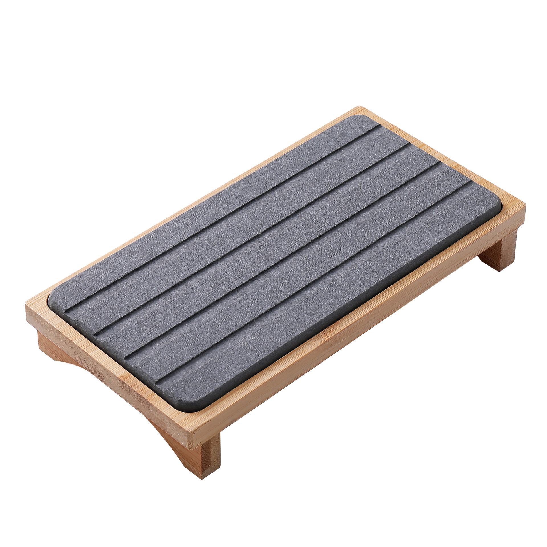 V888-ELOSUNG27948-202505231325-00 Dark Grey Natural Diatomaceous Earth Absorbent Drying Tray with Bamboo Base - Quick-Dry Stone Mat for Kitchen & Bathroom Sink - Image 1