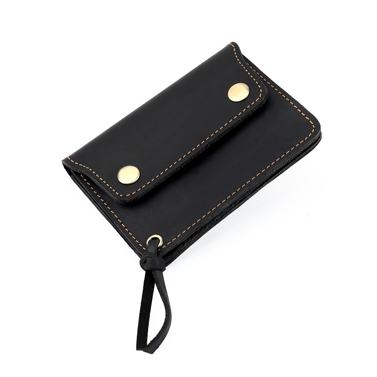 V888-ELOSUNG27996-202505231228-00 Black Vintage Handmade Crazy Horse Leather Wallet - Compact Card Holder & Zippered Coin Purse with Snap Closure - Image 1