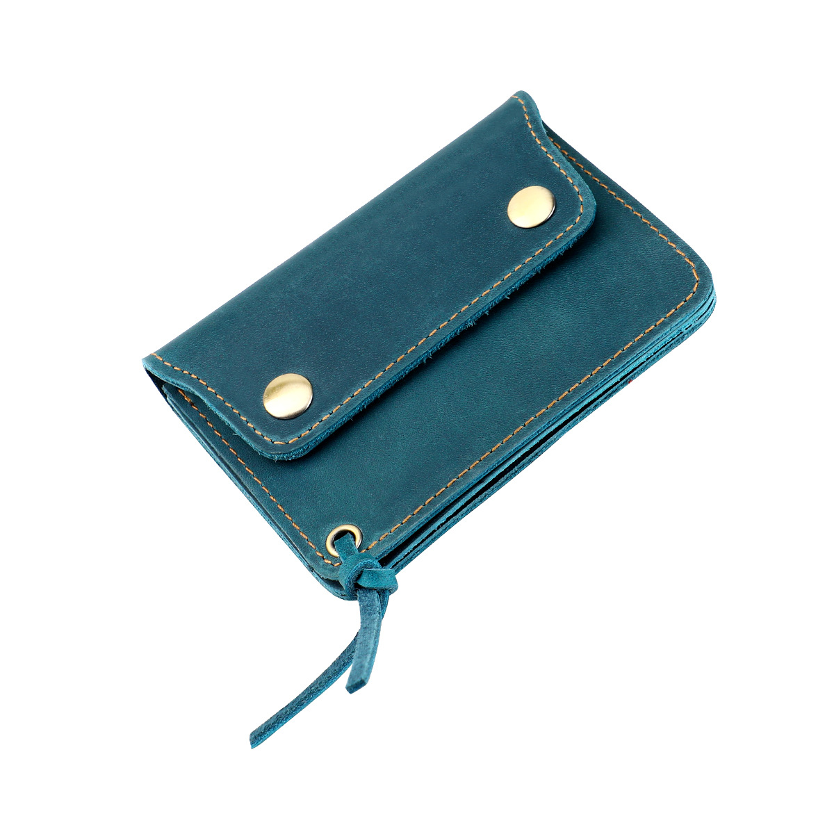 V888-ELOSUNG27998-202505231230-00 Blue Vintage Handmade Crazy Horse Leather Wallet - Compact Card Holder & Zippered Coin Purse with Snap Closure - Image 1