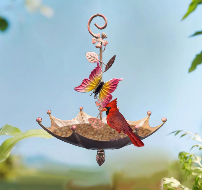 V888-ELOSUNG28020-202504281447-00 Butterfly Charming Hanging Umbrella Bird Feeder - Decorative Outdoor Garden Accent - Image 1
