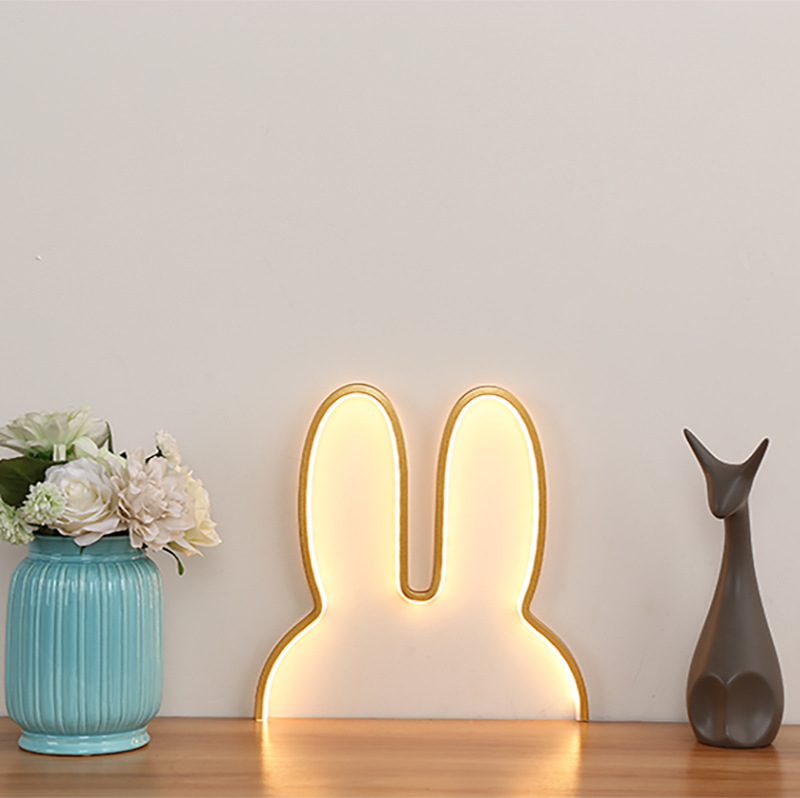 V888-ELOSUNG28103-202504281412-00 Gold 29x30cm Adorable Bunny LED Wall Night Light - USB Powered Warm White Lamp for Kids Room Decor - Image 1