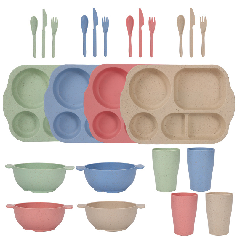 V888-ELOSUNG28144-202504281610-00 Scandinavian 4-colour Durable Eco-Friendly Wheat Straw Dinnerware Set - 24 Pieces with Plates, Bowls, Cups & Cutlery - Image 1