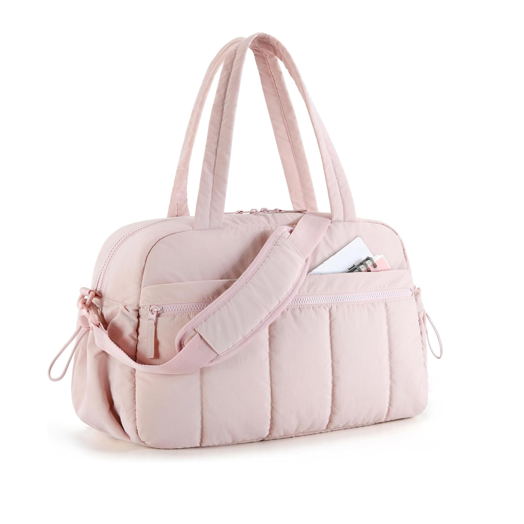V888-ELOSUNG28149-202504281345-00 Pink Large Capacity Quilted Travel Tote Bag - Waterproof Gym Duffel with Wet Pocket (42x19x30cm) - Image 1