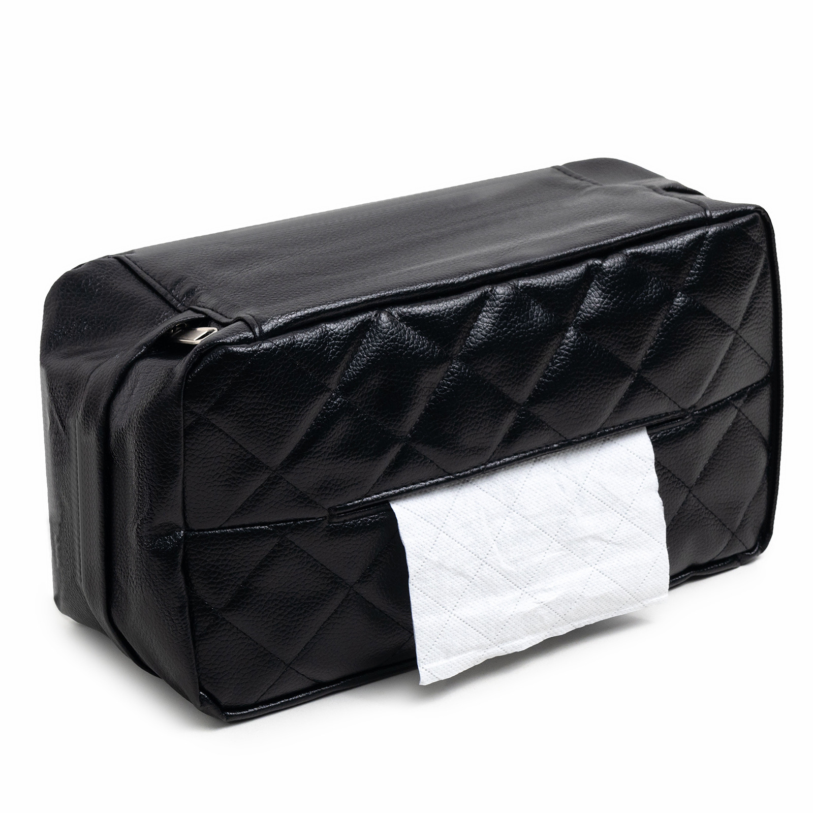 V888-ELOSUNG28156-202504281521-00 Black Universal Leather Car Tissue Box Holder - Visor, Armrest & Seat Back Mount - Image 1