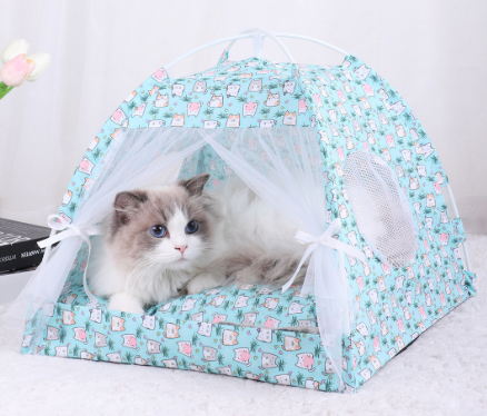 V888-ELOSUNG28226-202504301610-00 L 50*50CM 15 Catties Within The Pet Blue Cat Cooling Summer Pet Tent - Portable Foldable Breathable Outdoor Cat House Shelter - Image 1