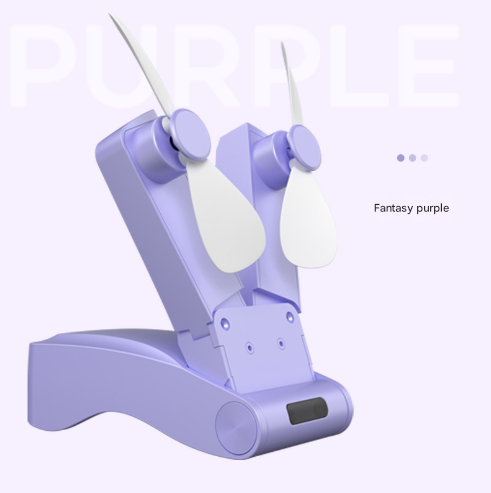 V888-ELOSUNG28265-202505061347-00 Purple Creative Dual-Head Folding Handheld Fan - USB Rechargeable, 3-Speed Strong Wind, 10.5x4.5x4cm - Image 1