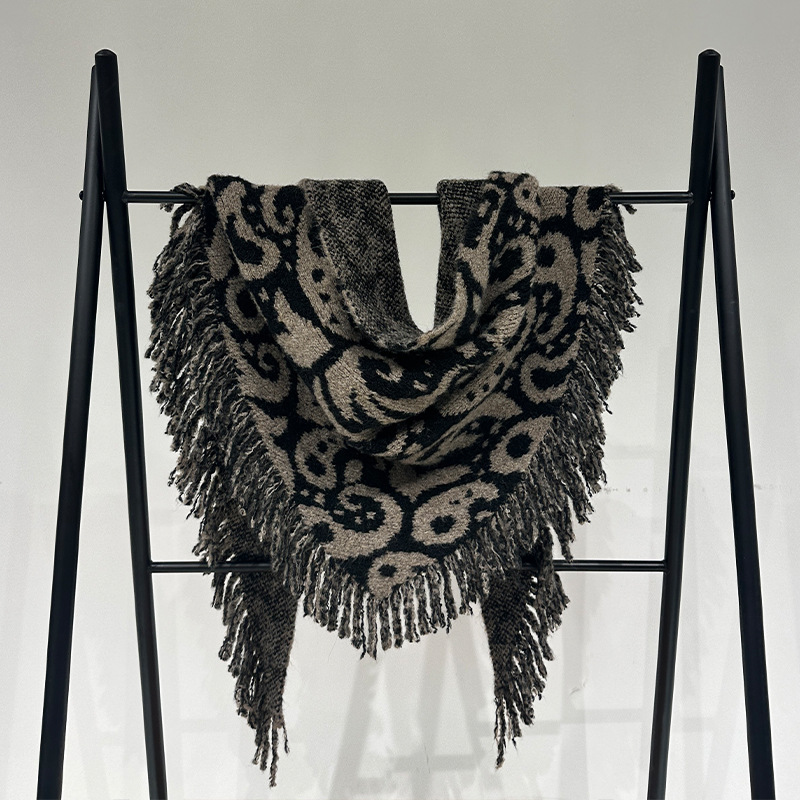 V888-ELOSUNG28406-202505131728-00 Brown Luxurious Fringe Wool and Lambswool Scarf for Women - Thick Warm 60 x 170 cm Shawl - Image 1