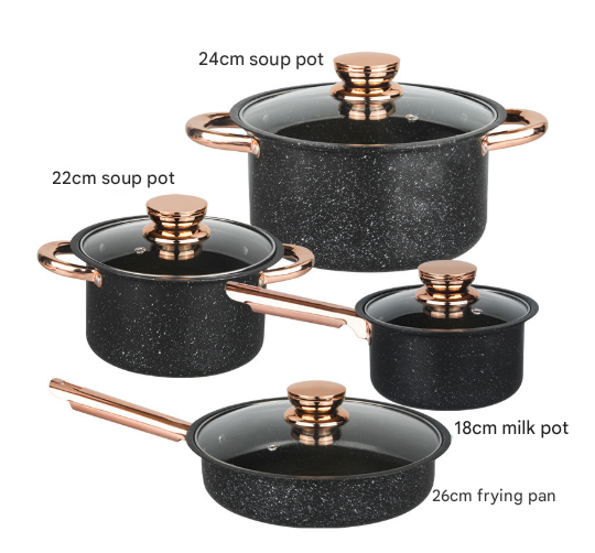 V888-ELOSUNG28461-202505131642-00 8-Piece Stainless Steel Cookware Set with Maifan Stone Non-Stick Coating - Image 1