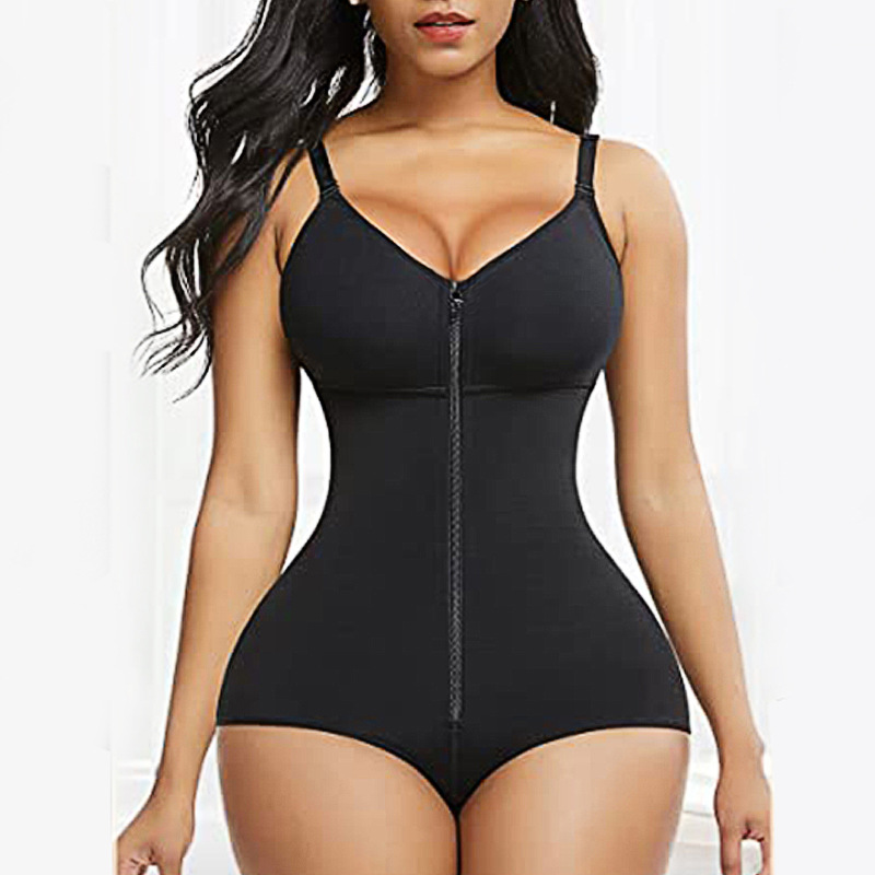 V888-ELOSUNG28521-202505131912-00 3XL Black Women's Seamless Body-Shaping Onesie with Zipper - Abdomen Slimming and Hip Lifting - Image 1