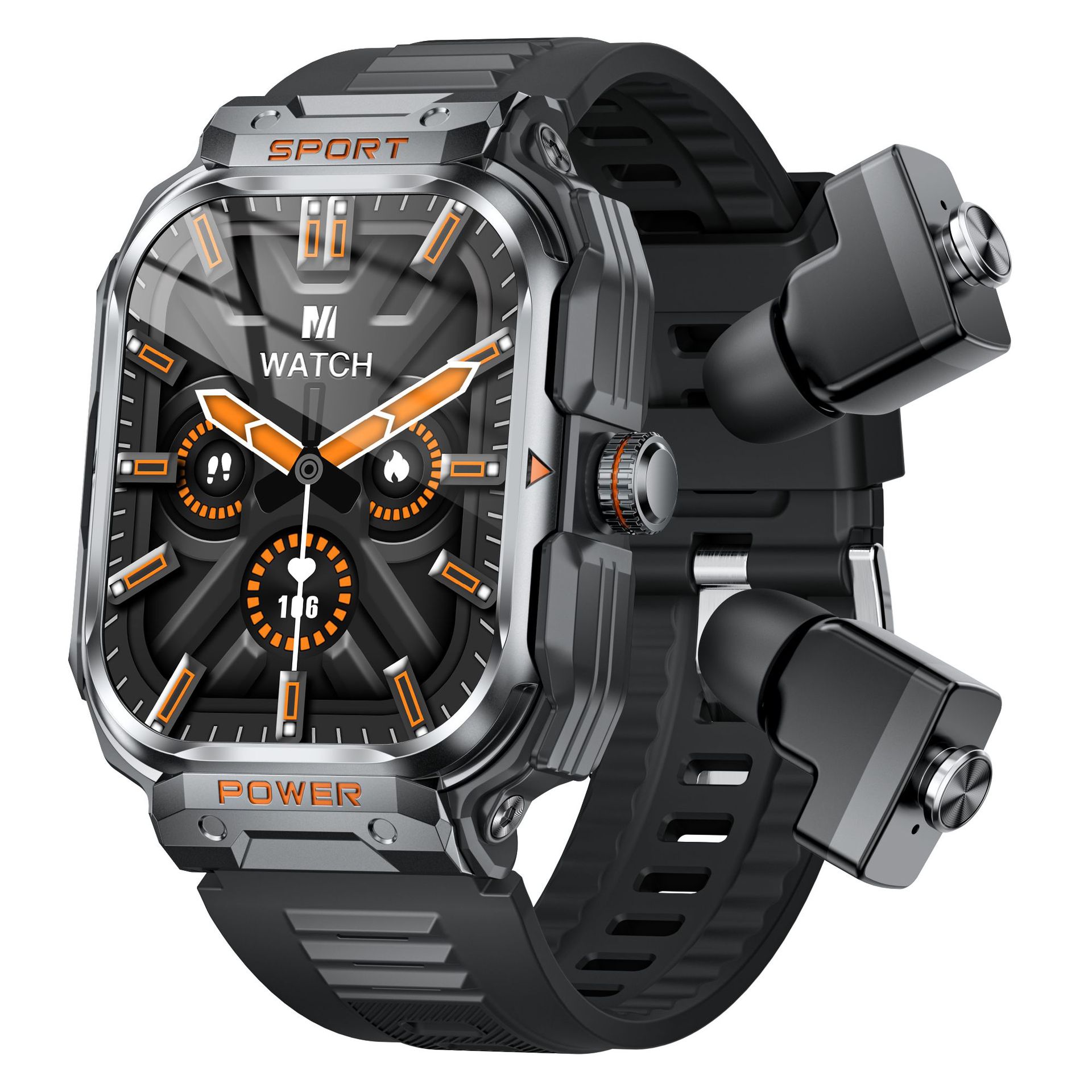 V888-ELOSUNG28585-202505151732-00 Black 2-in-1 Smartwatch with Earbuds and 2.01-Inch HD Screen for Sports - Image 1
