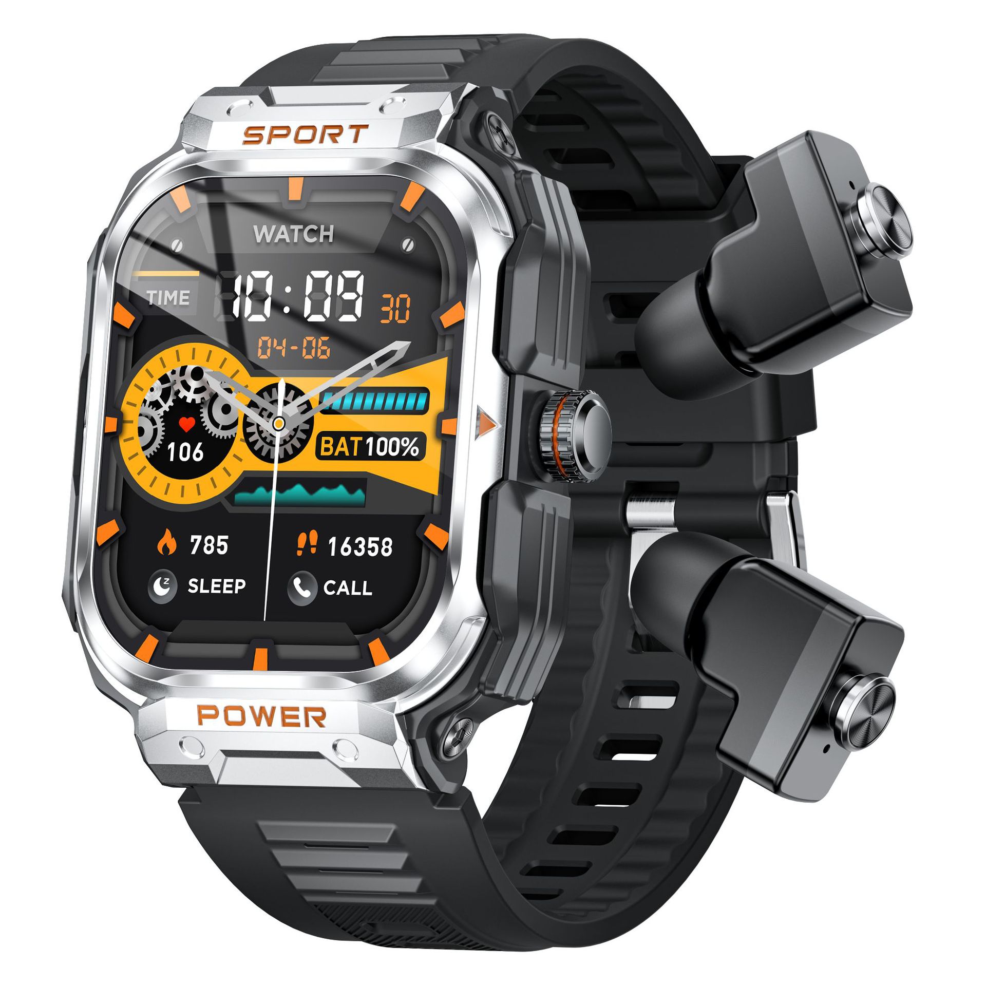 V888-ELOSUNG28586-202505151732-00 Silver 2-in-1 Smartwatch with Earbuds and 2.01-Inch HD Screen for Sports - Image 1