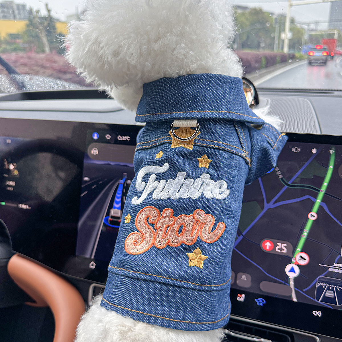 V888-ELOSUNG28743-202505191336-00 S-Approximately 5kg Future Star Denim Denim Vest Jacket for Dogs and Cats - Spring, Summer, and Autumn Wear - Image 1