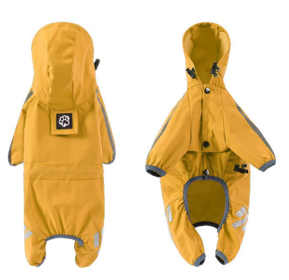 V888-ELOSUNG28752-202505231337-00 XXL Bright Yellow And Gray Trim Waterproof Four-Legged Dog Raincoat with Leash Hole for Small Breeds - Image 1
