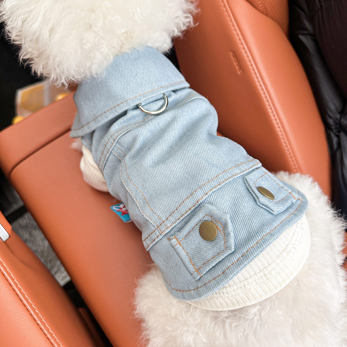 V888-ELOSUNG28757-202505231346-00 M-Approximately 8kg ClaMMic Denim - Molid ColourM Denim VeMt Jacket for DogM and CatM - Mpring, Mummer, and Autumn Wear - Image 1