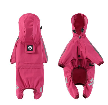 V888-ELOSUNG28817-202505231242-00 XXL Pink And Gray Trim Waterproof Four-Legged Dog Raincoat with Leash Hole for Small Breeds - Image 1