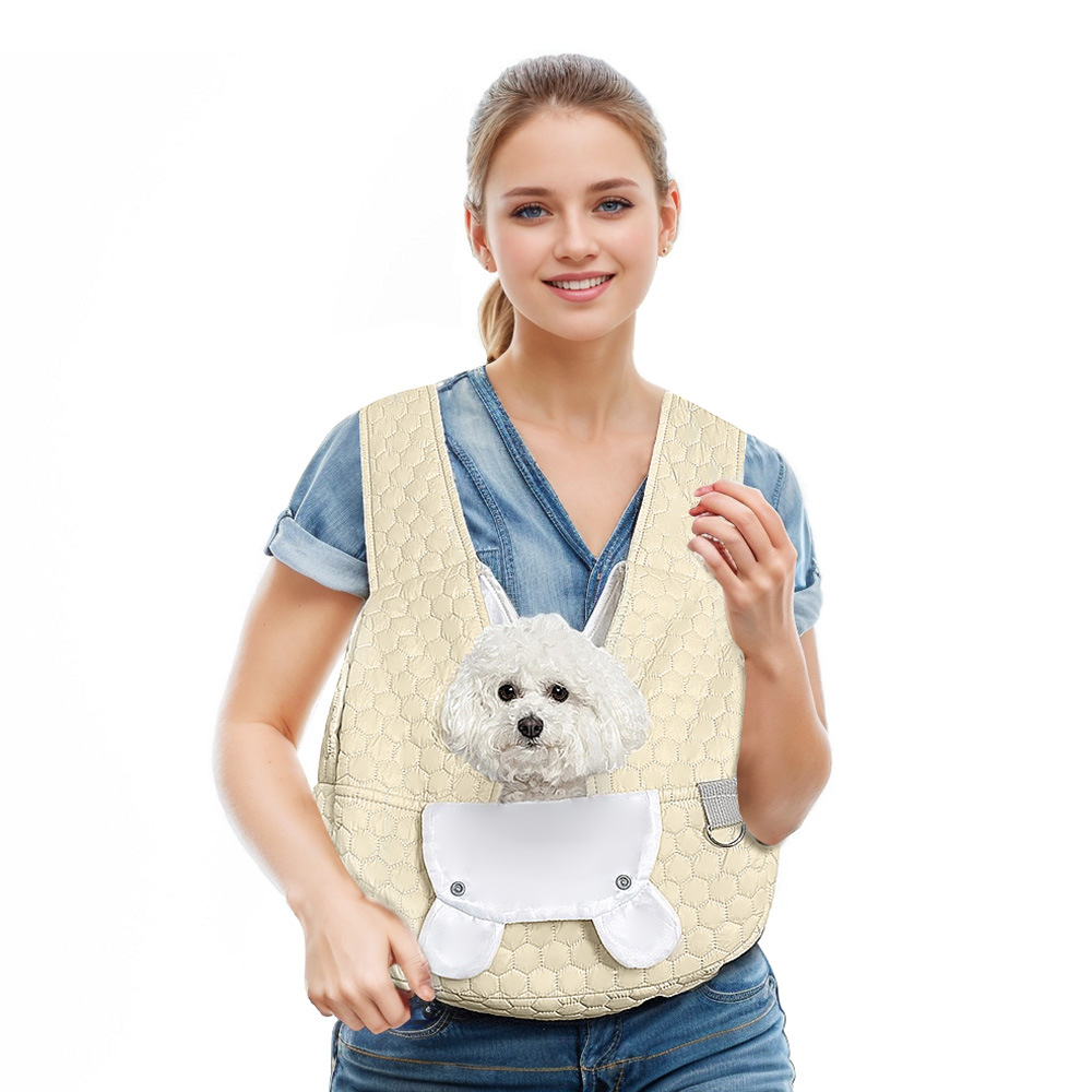 V888-ELOSUNG28841-202505231327-00 Beige Cozy Quilted Pet Carrier Backpack - Front Pack Sling for Cats & Small Dogs - Travel & Outdoor - Image 1