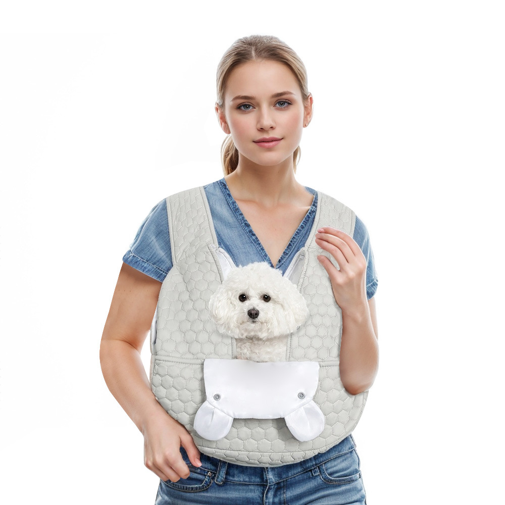 V888-ELOSUNG28842-202505231327-00 Grey Cozy Quilted Pet Carrier Backpack - Front Pack Sling for Cats & Small Dogs - Travel & Outdoor - Image 1