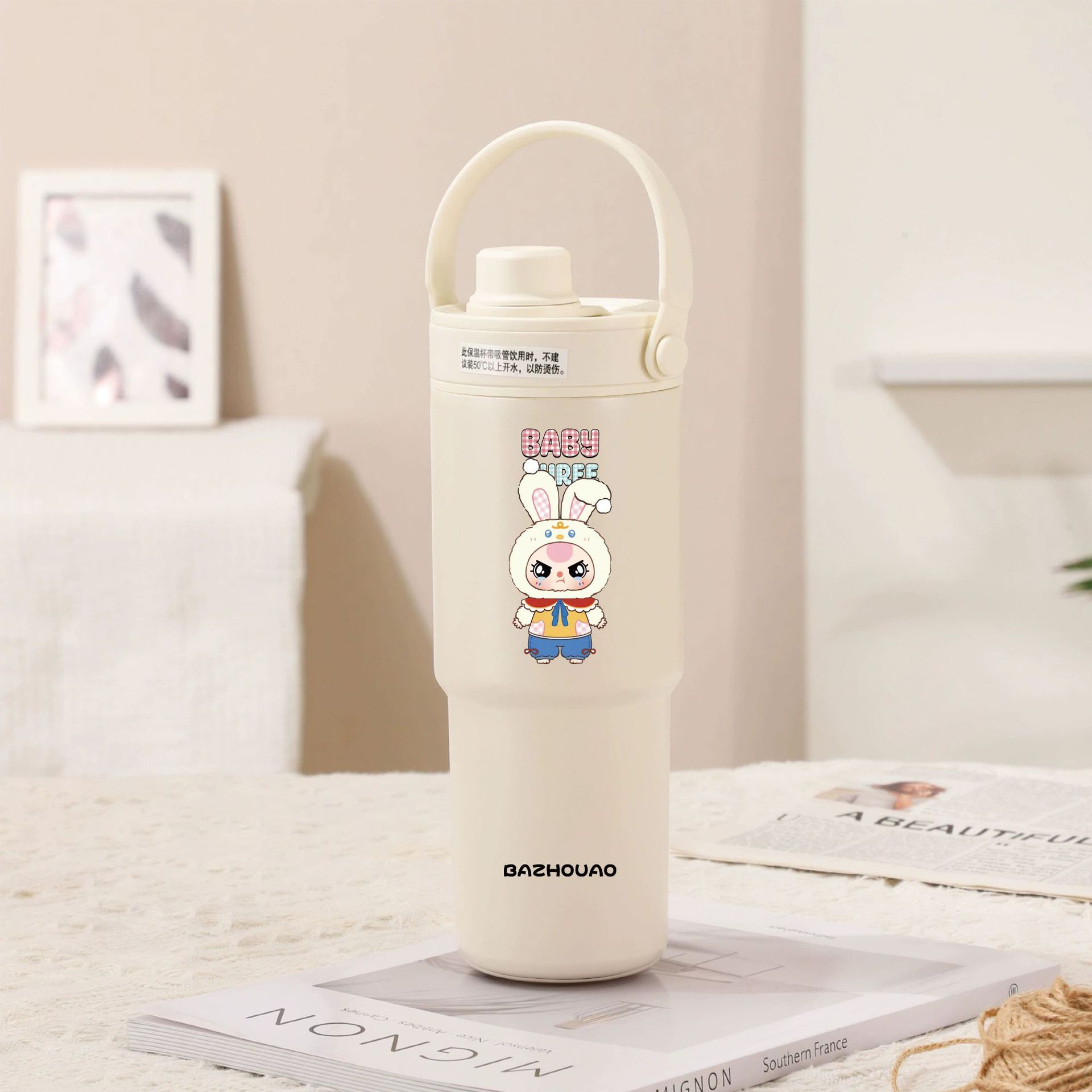 V888-ELOSUNG28879-202505231152-00 Creamy White - Baby 3 30oz Ceramic-Lined Insulated Tumbler with Handle, 735ml Stainless Steel Travel Mug - Image 1