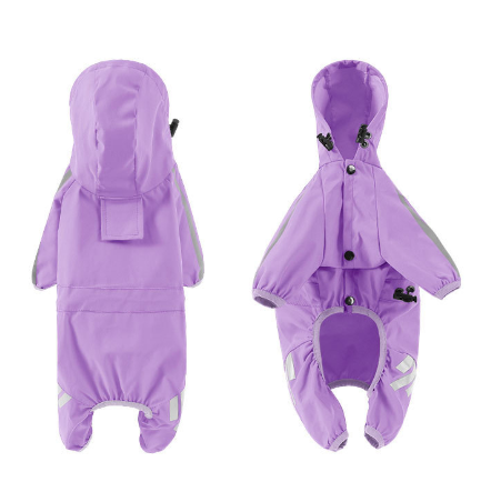 V888-ELOSUNG28895-202505261613-00 XL Purple And Gray Trim Waterproof Four-Legged Dog Raincoat with Leash Hole for Small Breeds - Image 1
