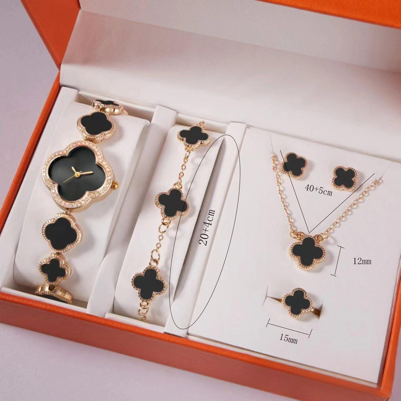V888-ELOSUNG29002-202505191240-00 Elegant 5-Piece Women's Jewelry & Watch Set - Crystal Accented Heart Design(Black) - Image 1