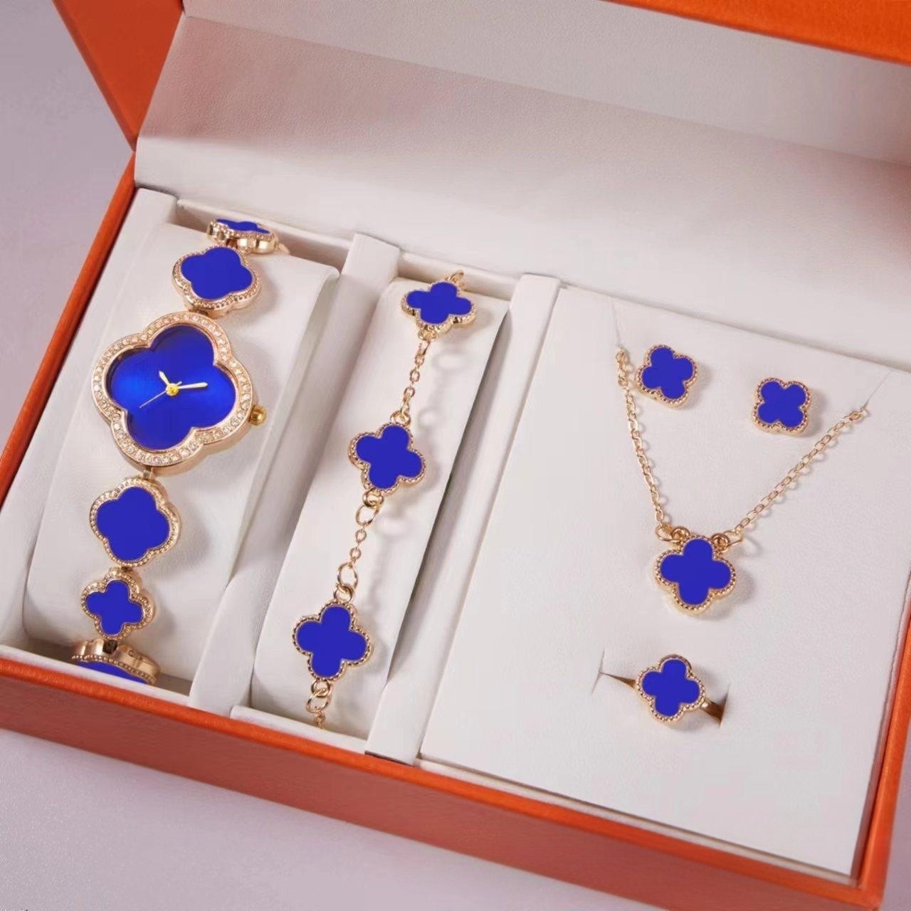 V888-ELOSUNG29003-202505191415-00 Elegant 5-Piece Women's Jewelry & Watch Set - Crystal Accented Heart Design(Blue) - Image 1