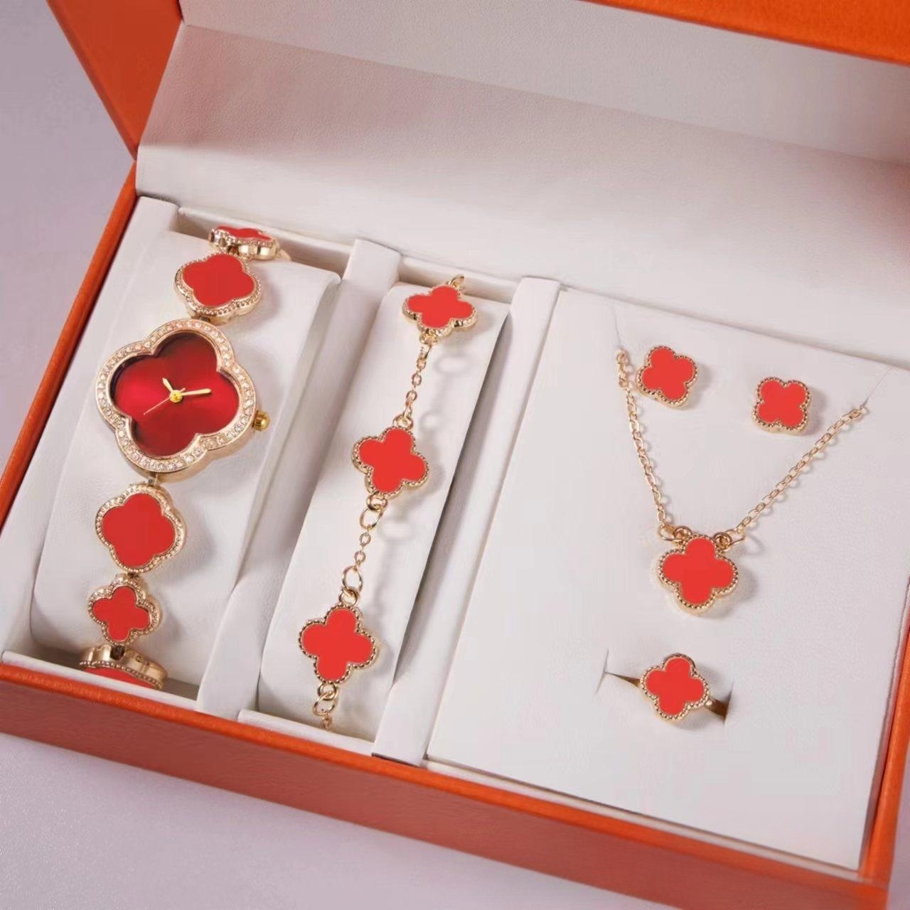 V888-ELOSUNG29006-202505191415-00 Elegant 5-Piece Women's Jewelry & Watch Set - Crystal Accented Heart Design(Red) - Image 1