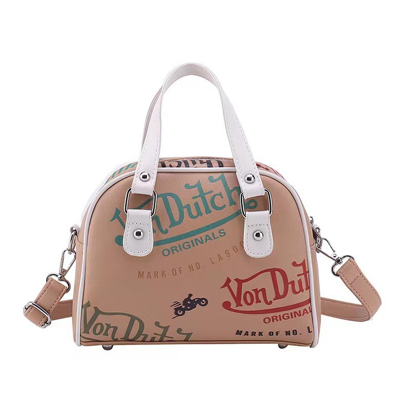 V888-ELOSUNG29041-202505191248-00 Retro Print PU Leather Dome Satchel Bag - Versatile Crossbody & Handbag(Khaki) - Image 1