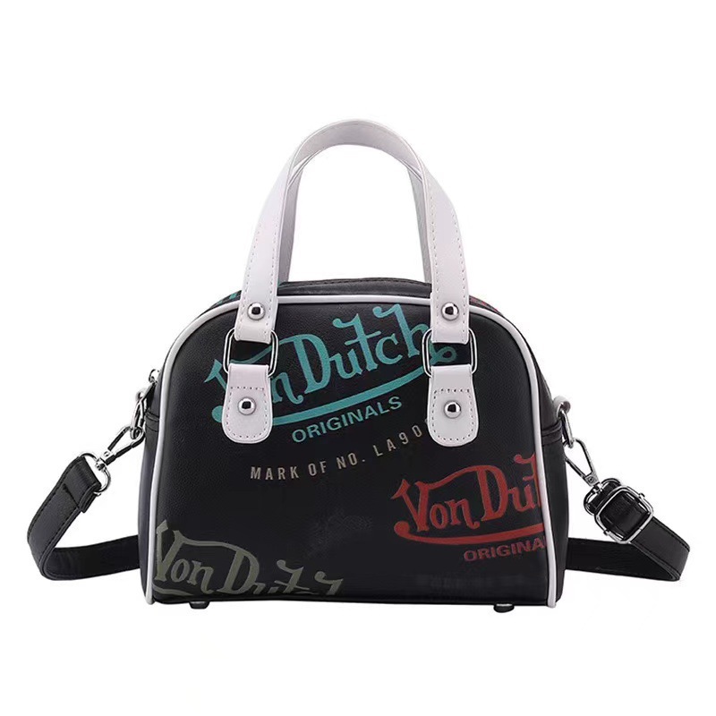 V888-ELOSUNG29043-202505191251-00 Retro Print PU Leather Dome Satchel Bag - Versatile Crossbody & Handbag(Black) - Image 1