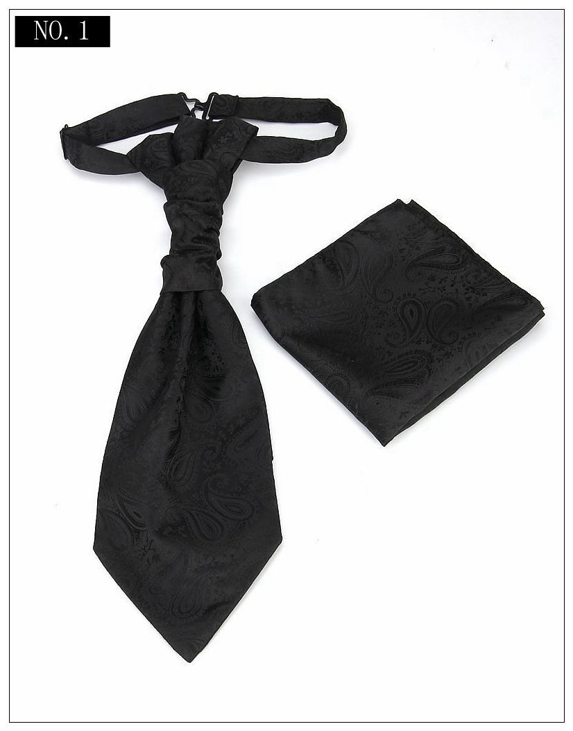 V888-ELOSUNG29093-202505231227-00 Men's Formal Paisley Ascot Cravat & Pocket Square Set - Adjustable Necktie for Weddings(Black) - Image 1
