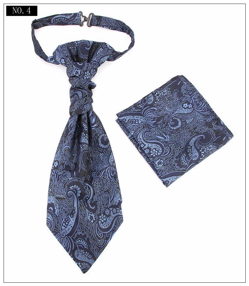 V888-ELOSUNG29096-202505231230-00 Men's Formal Paisley Ascot Cravat & Pocket Square Set - Adjustable Necktie for Weddings(Deep Blue pattern) - Image 1