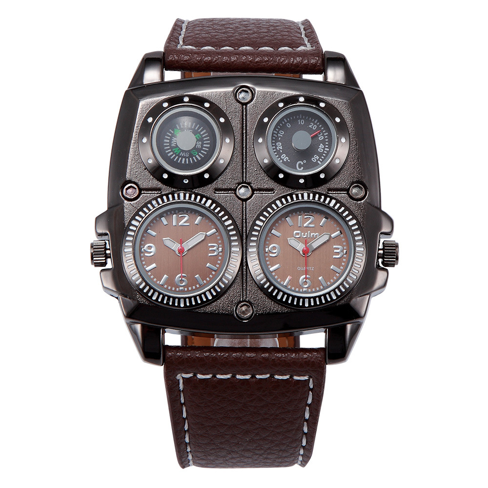 V888-ELOSUNG29108-202505231222-00 Men's Multi-Dial Sports Watch - Dual Time Zone, Compass, Thermometer, Luminous Hands(Brown) - Image 1