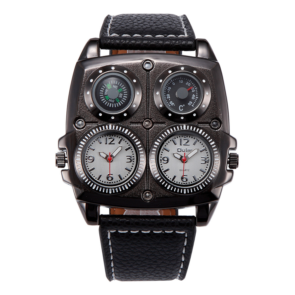 V888-ELOSUNG29109-202505231225-00 Men's Multi-Dial Sports Watch - Dual Time Zone, Compass, Thermometer, Luminous Hands(Black and white) - Image 1