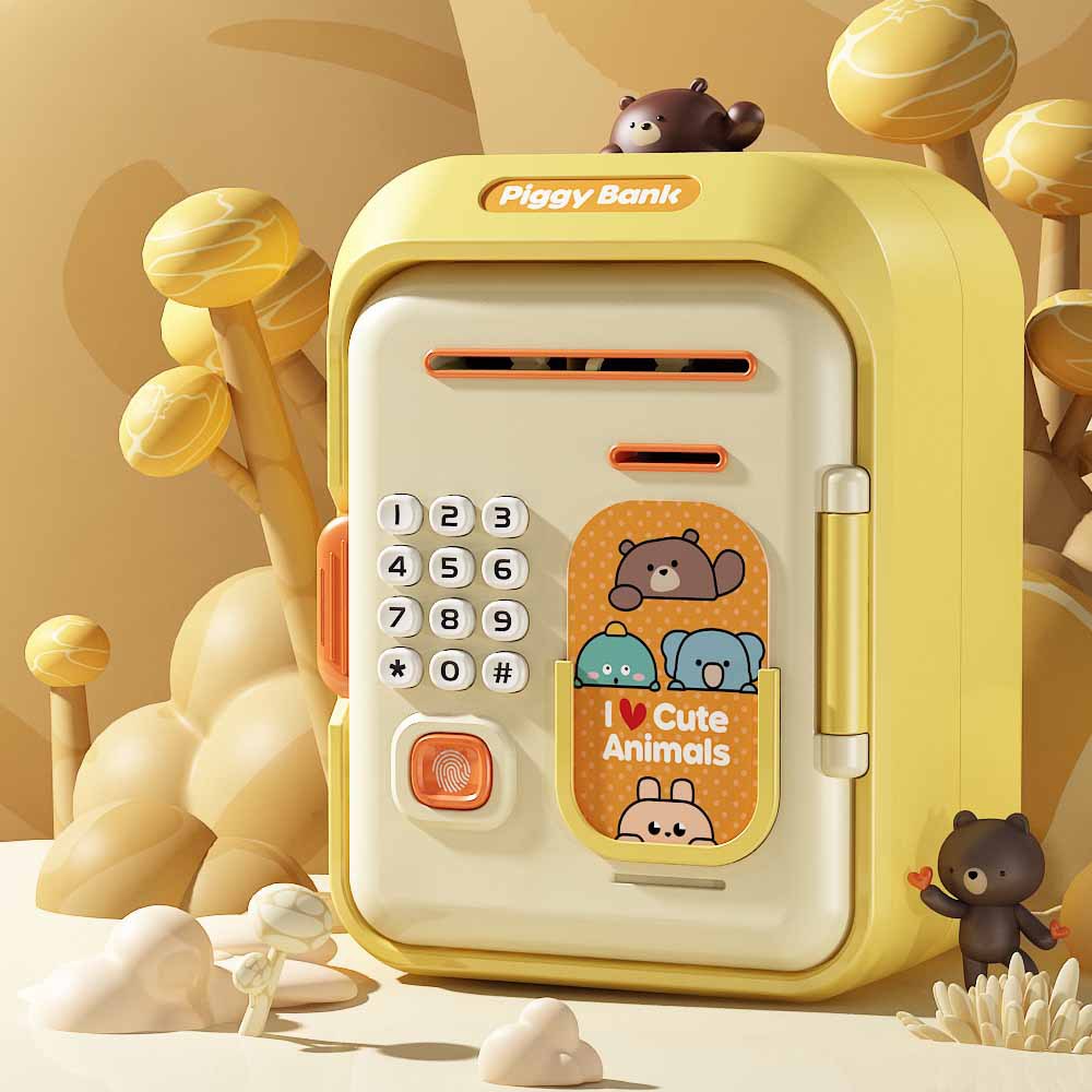V888-ELOSUNG29139-202505231341-00 Interactive Kids' Piggy Bank Safe with Music, Stories & Password Lock(Yellow) - Image 1
