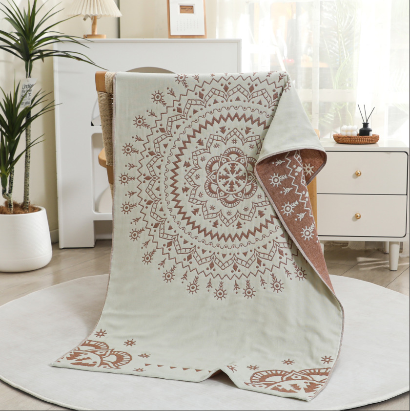V888-ELOSUNG29167-202505231121-00 Premium Cartoon Animal Print Gauze Bath Towel - 70x140cm, Soft, Absorbent(Mandela-Brown 70*140) - Image 1