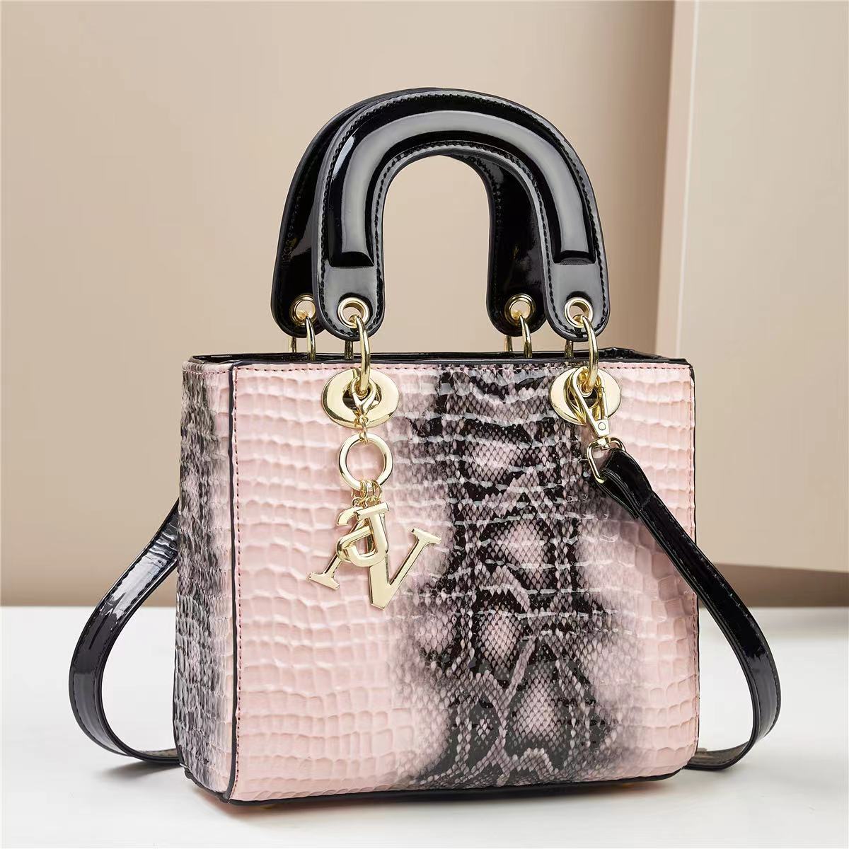 V888-ELOSUNG29236-202505261617-00 Chic Embossed Pattern Top Handle Bag - PU Leather Satchel with Detachable Shoulder Strap(pink) - Image 1