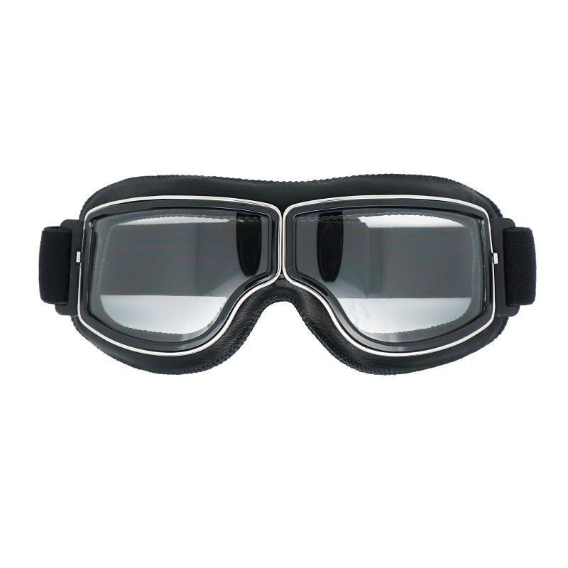 V888-ELOSUNG29343-202505281108-00 Retro Motorcycle Goggles - Windproof, UV400 Protection, Anti-Impact PC Lenses with Leather Frame(Black leather clear lens) - Image 1