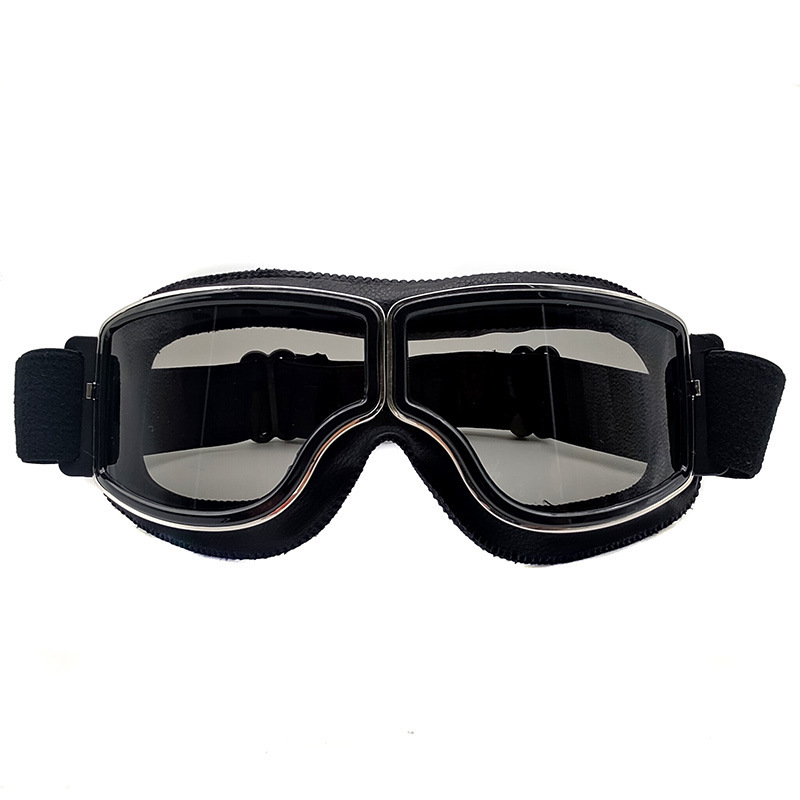 V888-ELOSUNG29345-202505281110-00 Retro Motorcycle Goggles - Windproof, UV400 Protection, Anti-Impact PC Lenses with Leather Frame(Black leather gray lens) - Image 1