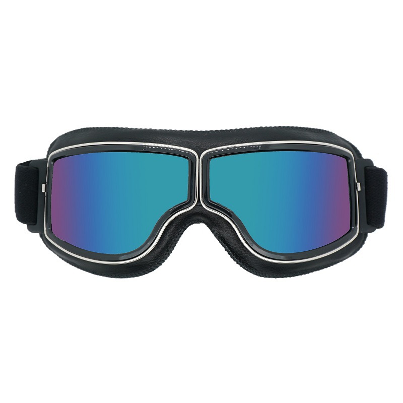 V888-ELOSUNG29347-202505281110-00 Retro Motorcycle Goggles - Windproof, UV400 Protection, Anti-Impact PC Lenses with Leather Frame(Black leather colored lens) - Image 1